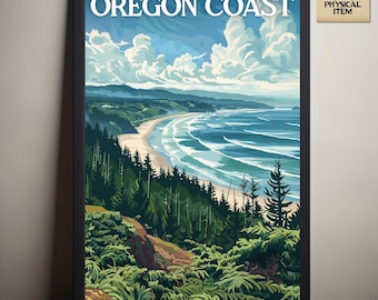 Oregon Coast, Ocean Beach Decor, Art Prints, Nature Travel Poster, Made in the USA, WPA Style Physical Poster