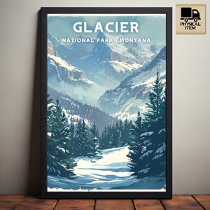 Glacier National Park, Montana National Park Posters, Camping and Hiking gift, Minimalist, Vintage Style Print, Physical Poster