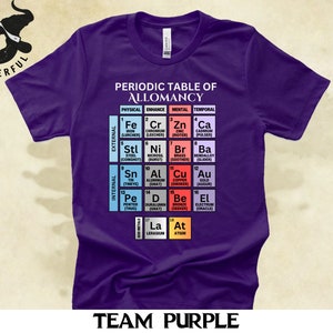 Periodic Table of Allomancy T shirt, Periodic Table of Elements Parody Design, Mistborn, Cosmere Gift, External and Internal Metals image 3