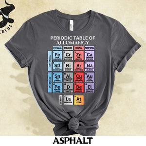 Periodiek Systeem van Allomantie T shirt, Periodiek Systeem der Elementen Parodie Design, Mistborn, Cosmere Gift, Externe en Interne Metalen afbeelding 5