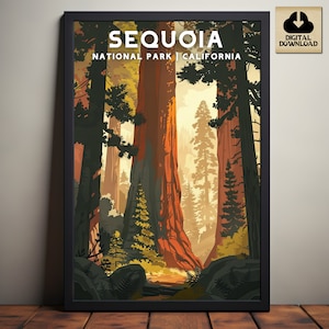 Sequoia National Park, California National Park Poster, Camping and Hiking gift, Minimalist, Vintage Style Print, Digital Download