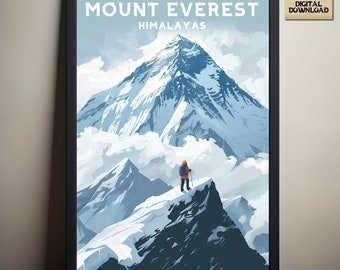 Everest, Himalaya, alpinista, poster di aree selvagge, stampa minimalista, in stile vintage, download digitale