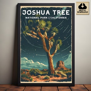Joshua Tree National Park, California National Park Poster, Camping and Hiking gift, Minimalist, Vintage Style Print, Digital Download
