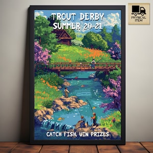 Stardew Valley Trout Derby, Summer Event Poster, Stardew Valley Inspired Pixel Art, Video Game Art, Physical Poster