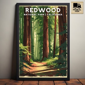 Redwood National Park, California National Park Poster, Camping and Hiking gift, Minimalist, Vintage Style Print, Physical Poster