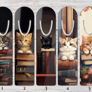 Cute Cat Sitting on Books Metal Bookmark Set - Handcrafted Cat Lover Gift - Unique Kitty Metal Bookmarker - Feline Reading Companion