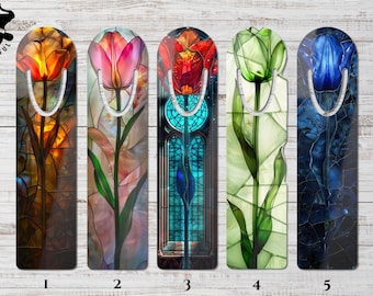 Stained Glass Tulip Metal Bookmark Set: Colorful Page Marker for Books! Perfect Gift for Readers, Handcrafted Floral Book Accessory