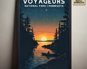 Voyageurs National Park, Minnesota National Park Poster, kampeer- en wandelcadeau, minimalistisch, vintage stijl print, digitale download