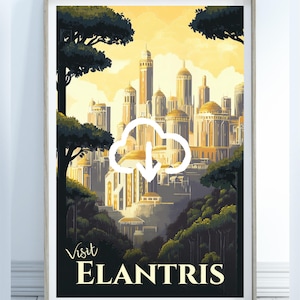 Póster de viaje de Elantris: ciudad de Elantris, Arelon Opelon Sel, impresión Cosmere, arte de pared, regalo de fantasía, inspirado en Brandon Sanderson, descarga