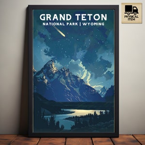 Grand Teton Nationalpark, Wyoming Nationalpark Poster, Camping und Wandern Geschenk, minimalistisch, Vintage Stil Druck, physisches Plakat