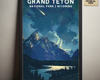 Grand Teton National Park, Wyoming National Park Posters, Kamperen en Wandelen cadeau, Minimalistisch, Vintage Style Print, Fysieke Poster