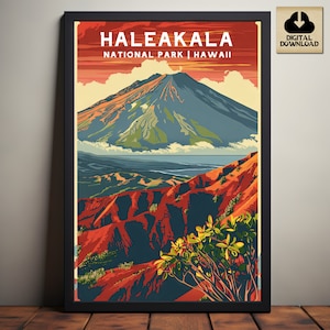 Haleakala National Park, Hawaii National Park Posters, Camping and Hiking gift, Minimalist, Vintage Style Print, Digital Download