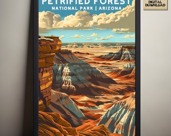 Parc national de la forêt pétrifiée, affiches du parc national de l'Arizona, cadeau de camping et de randonnée, impression de style minimaliste et vintage, téléchargement numérique