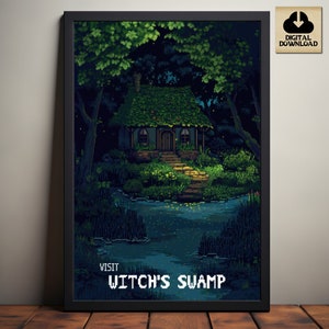 Stardew Valley Travel Poster, Visit Witch&#39;s Swamp, Stardew Valley Inspired Pixel Art, Witch&#39;s Hut, Video Game Art, Digital Download