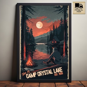Stay At Camp Crystal Lake Poster, Ets. 1935, Horror Art Poster, 80s Retro Vintage Print, Best Horror Gift, Physical Poster