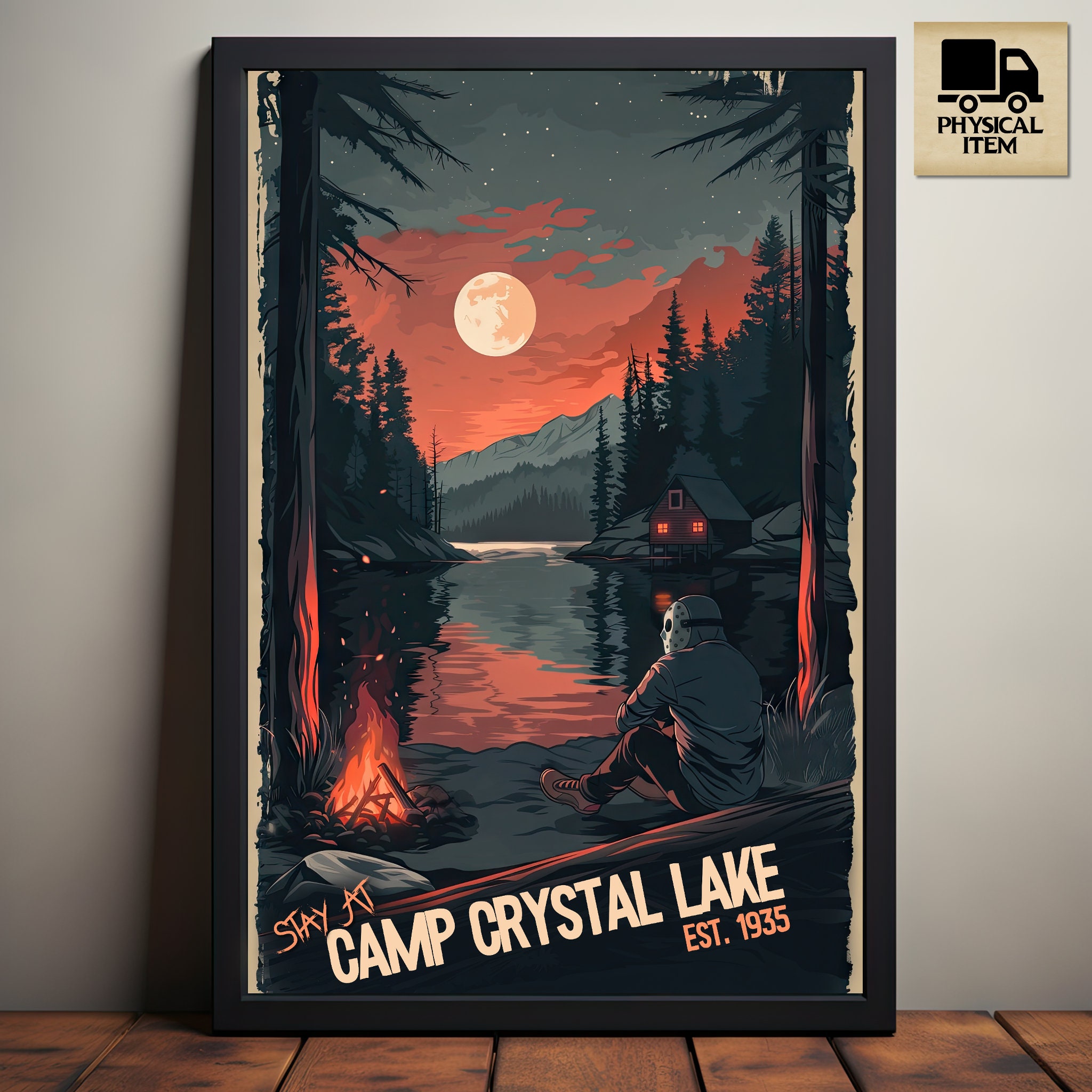 Stay at Camp Crystal Lake Poster, Ets. 1935, Horror Art Poster