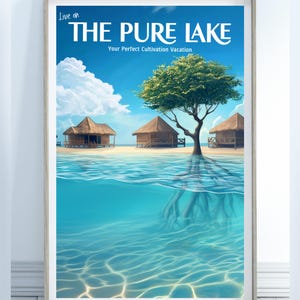 Pure Lake Travel Poster, Matte Vertical Posters, Cultivation Vacation Art Print, Purelake Wall Art, Fantasy Book Lover Gift