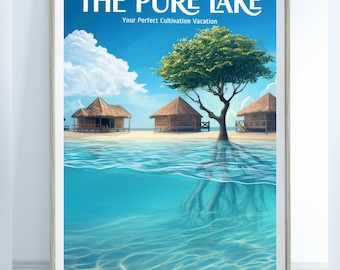 Pure Lake Travel Poster, Matte Vertical Posters, Cultivation Vacation Art Print, Purelake Wall Art, Fantasy Book Lover Gift