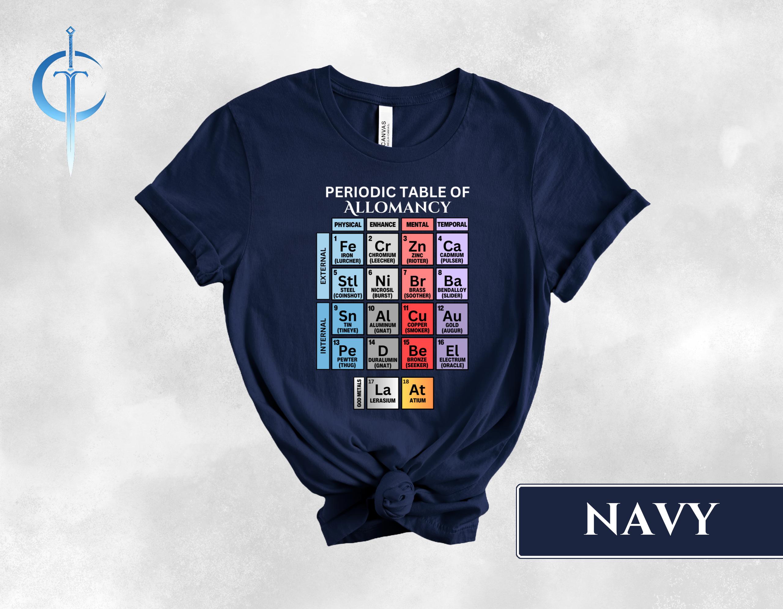 Periodic Table of Allomancy T Shirt, Periodic Table of Elements Parody ...