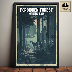Foresta Proibita, poster del mago del Parco Nazionale, poster ispirato ad HP, maglietta del mondo magico, regalo libresco per i fan, download digitale