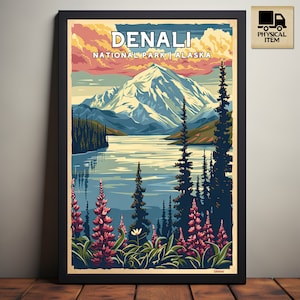 Denali National Park, Alaska National Park Posters, Camping and Hiking gift, Minimalist, Vintage Style Print, Physical Poster