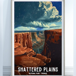 Póster del Parque Nacional Shattered Plains, pósteres verticales mate, impresión de arte de pared, decoración del hogar, paisaje natural, regalo para fanáticos de Cosmere.