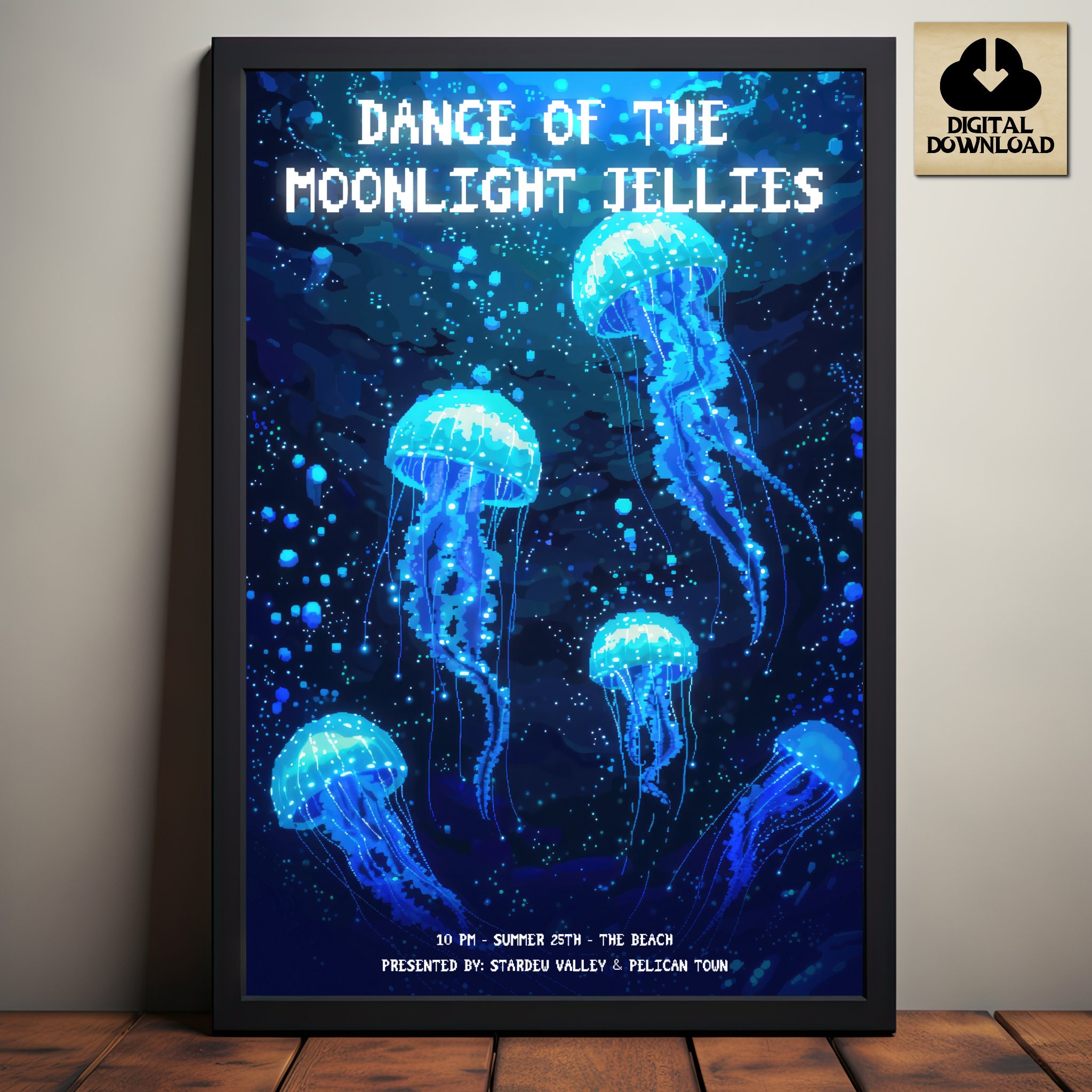 Dance of the Moonlight Jellies, Stardew Event Poster, Stardew Valley Inspired Pixel Art, Video Game Art, Digital Download