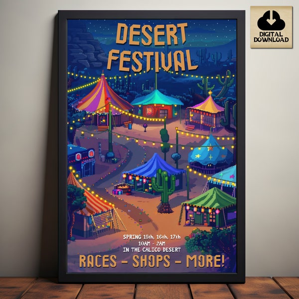 Desert Festival, Stardew Valley Event Poster, Stardew Valley Inspired Pixel Art, Calico Egg, Video Game Art, Digital Download