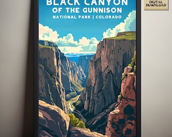 Black Canyon of the Gunnison National Park, National Park Poster, Kampeer- en Wandelcadeau, Minimalistisch, Vintage Style Print, Digitale Download