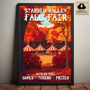 Stardew Valley Herbstmesse, Herbst-Event-Poster, von Stardew Valley inspirierte Pixelkunst, Herbstbäume, Videospielkunst, digitaler Download