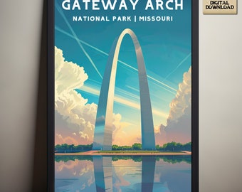 Gateway Arch National Park, Missouri National Park Posters, kampeer- en wandelcadeau, minimalistisch, vintage stijl print, digitale download