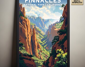 Pinnacles National Park, California National Park Poster, kampeer- en wandelcadeau, minimalistisch, vintage stijl print, digitale download