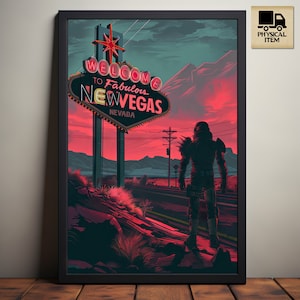 Bem-vindo ao pôster de New Vegas, arte de videogame Fallout, arte de Wasteland, letreiro de néon, jogador de PC, presente de jogo para fãs, pôster físico