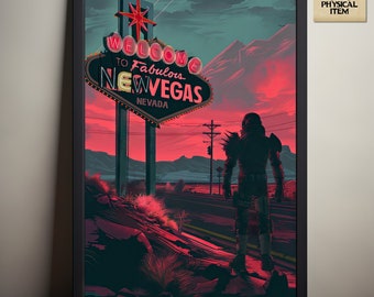 Welcome to New Vegas Poster, Fallout Video Game Art, Wasteland Art, Neon Sign, PC Gamer, Gaming Gift for Fan, Physical Poster