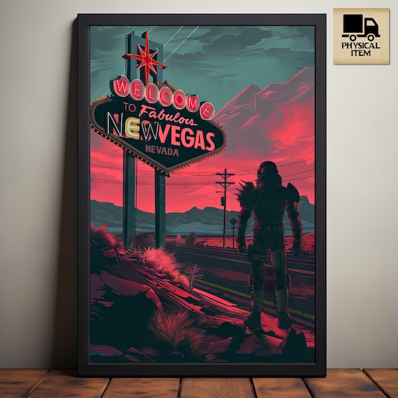 Welcome to New Vegas Poster, Fallout Video Game Art, Wasteland Art, Neon Sign, PC Gamer, Gaming Gift for Fan, Physical Poster