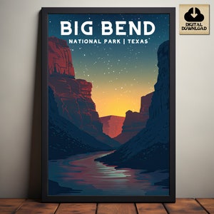 Big Bend National Park, Texas National Park Posters, Camping and Hiking gift, Minimalist, Vintage Style Print, Digital Download
