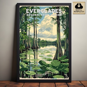 Everglades National Park, Florida National Park Posters, Camping and Hiking gift, Minimalist, Vintage Style Print, Digital Download