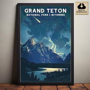 Grand-Teton-Nationalpark, Wyoming-Nationalpark-Poster, Camping- und Wandergeschenk, minimalistisch, Druck im Vintage-Stil, digitaler Download
