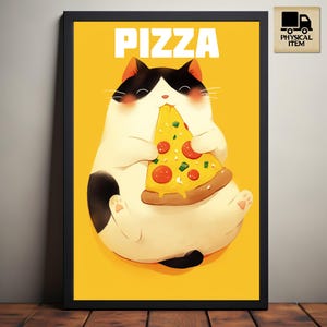 Pizza Cat Poster, Catlover Gift, Funny Food Wall Decor, Anime Wall Art, Cat Lover Art, Cute Cat Print, Kitty Eating Pizza, Physical Poster