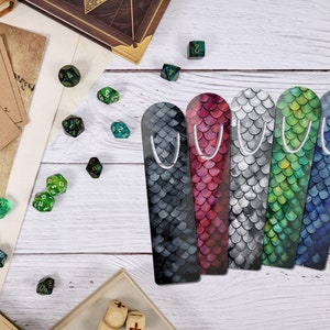 Dragon Scale Bookmark Collection, Tribute to Chromatic Dragons, Dungeons and Dragons, Red, Green, Blue, Black, and White, Tiamat Colors