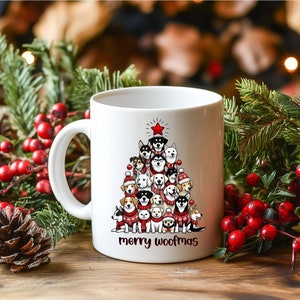 Dog Christmas Tree Ceramic Mug, Merry woofmas Holiday Coffee Cup, Dog Lover Gift, Christmas Mug, Cute Dog Xmas Gift, Christmas Dog Mug