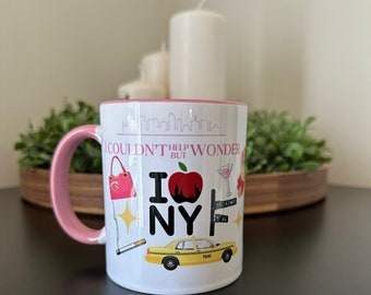 Sex and the City Coffee Mug, Dress Stiletto Purse New York Taxi Shopping, TV Show Drinkware Coffee Cup, Unique Gift for Her, Mug with Saying