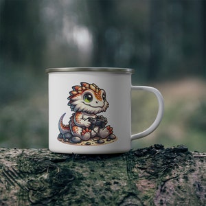 Gaming Dragon Enamel Mug 12oz Coffee Cup, Epic Dragon Design, Perfect for Gamers, Fantasy Lover Gift, Durable Outdoor Drinkware, Gaming gift