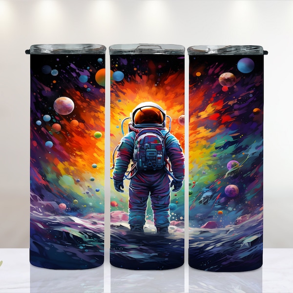 Astronaut Outer space 20 oz Skinny Tumbler Wrap, PNG Sublimation Design, Instant Digital Download Colourful Galaxy Dance Universe Planets