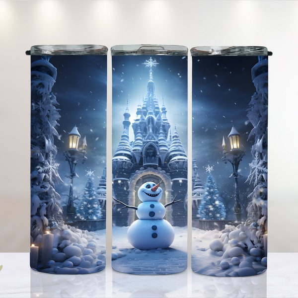 Snowman Magical Winter Castle 20 oz Tumbler Wrap Instant Digital Download PNG Animated Fantasy