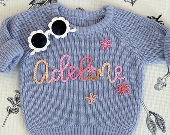 Baby & Toddler name sweater | Mini | Personalized hand embroidered sweater | 0-3M to 3T | Baby shower | Gift | Birth Announcement