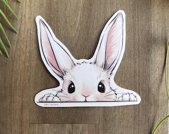 Pegatina de conejito Peekaboo / Vinilo impermeable para mascotas con forma de conejo