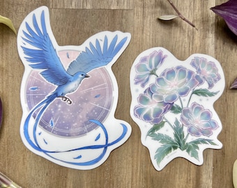 FFXIV starbird and elpis flower waterproof vinyl sticker set | Final Fantasy 14 themed