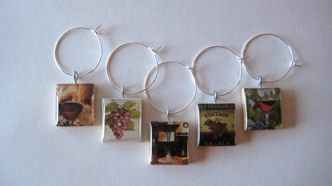 Wine and Grapes Scrabble Tile Wine Charms - Etsy