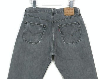 Levi's 501 Black Jeans Waist 33 Vintage 90's Medium Wash Denim 501 Ankle Jeans Made in USA W33 L25